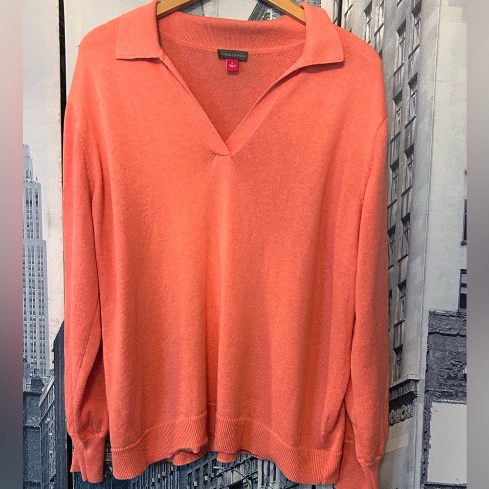 Vince Camino - Coral Open V-Neck Polo Sweater